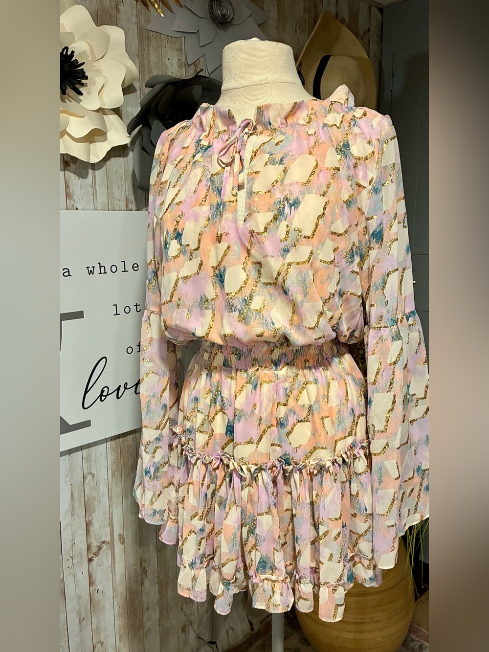 Buddy Love Pink, Gold & Blue Ruffle Mini Dress